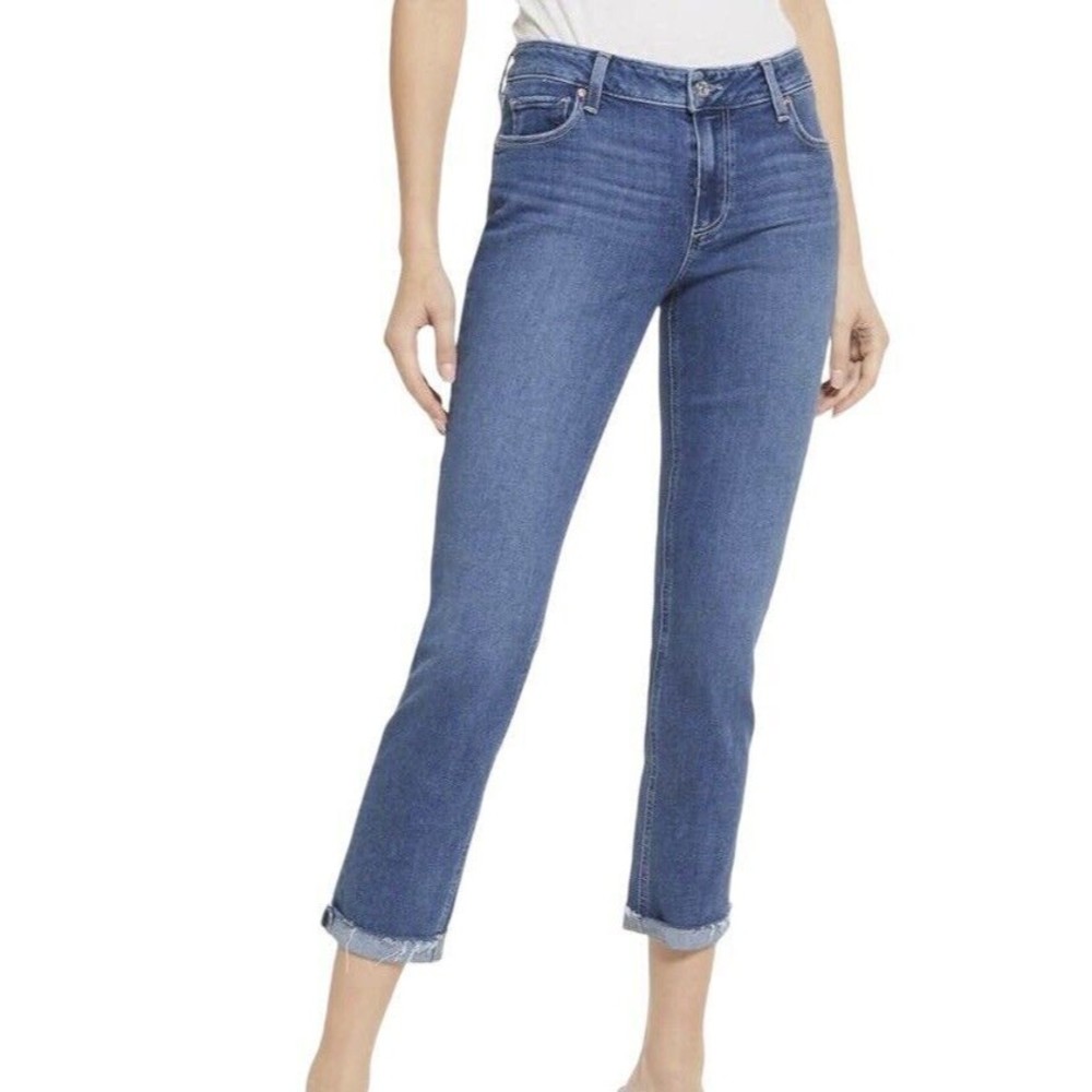 PAIGE Women's Brigitte with Raw Hem Cuff Mid Rise Straight Leg in Antwerp 27 NWT